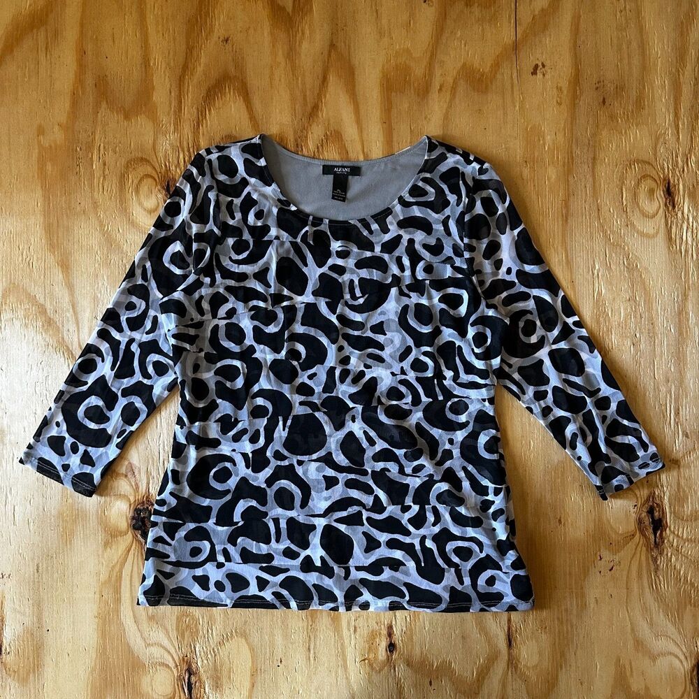 Vintage Alfani Petite Abstract Mesh Long Sleeve Top Size LP